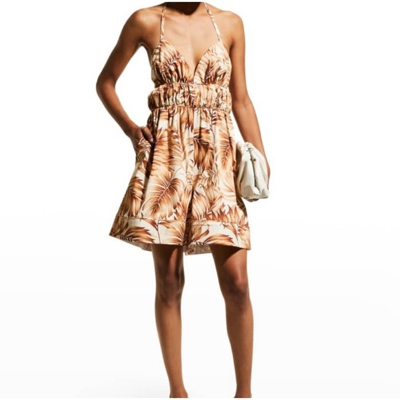 Autumn Adeigbo Karina Halter Short Romper V Neck Tropical Jumpsuit 4 - Picture 1 of 7
